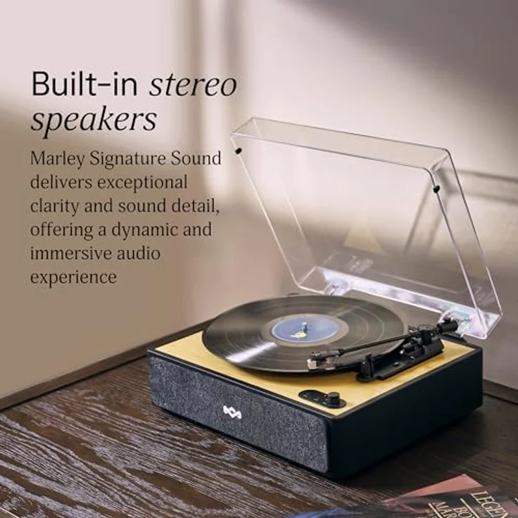 House of Marley Rise Up, Bluetooth Plattenspieler mit integrierten Lautsprechern, 3-Gang (33/45/78 U/min), Bambus-Finish, nachhaltige Materialien & Dust Cover – Bild 3