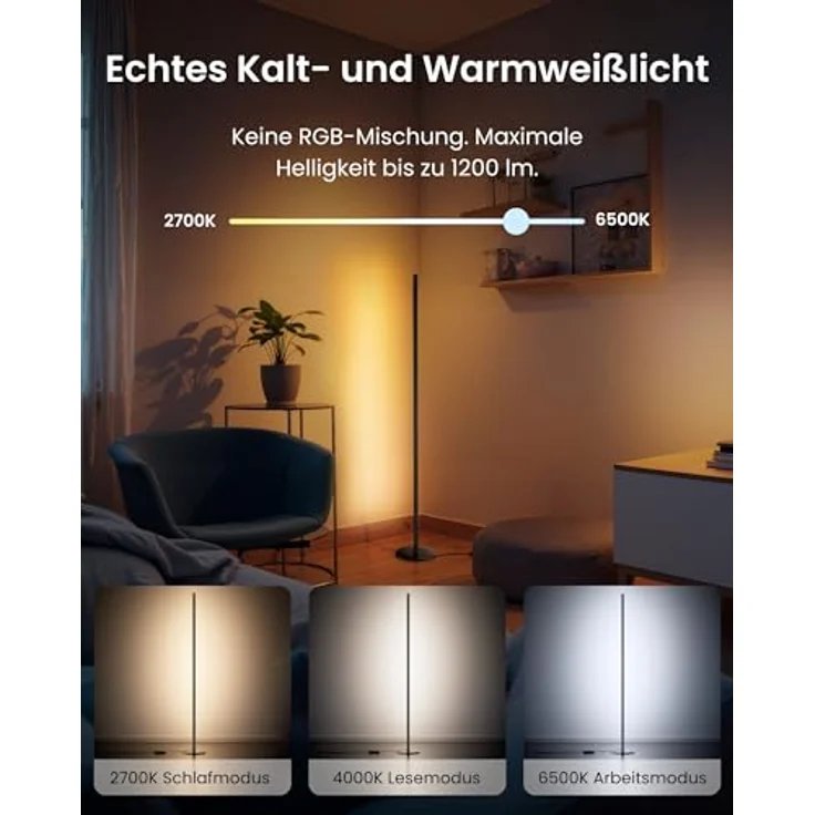 SwitchBot RGBICWW Stehlampe, smarte dimmbare LED-Floor Lamp in Schwarz mit Matter Unterstützung, Apple Home, Alexa, Google Home, Musik- und Szenenmodi – Bild 4