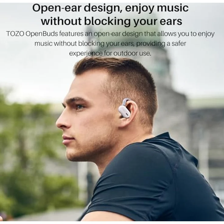 TOZO Open Buds Leichte Bluetooth Kopfhörer Kabellos 5.3 mit Mehrwinkelverstellung, Offenes Ohrdesign für langanhaltenden Komfort, Kristallklare Anrufe während der Fahrt, Weiß – Bild 2