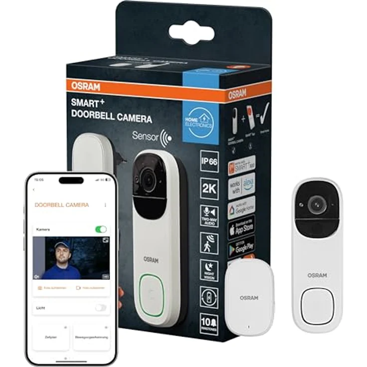 OSRAM SMART+ WIFI OUTD CAMERA DOORBELL, Wetterfeste Video-Türklingel mit PIR-Bewegungserkennung, Weiß – Bild 1