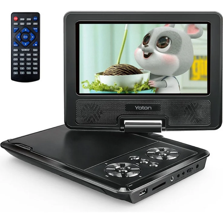 Yoton Portabler DVD-Player YD075, 7.5 Zoll mit Haltepunkt-Speicherfunktion, drehbarem Bildschirm, 4-6 Stunden Akkulaufzeit