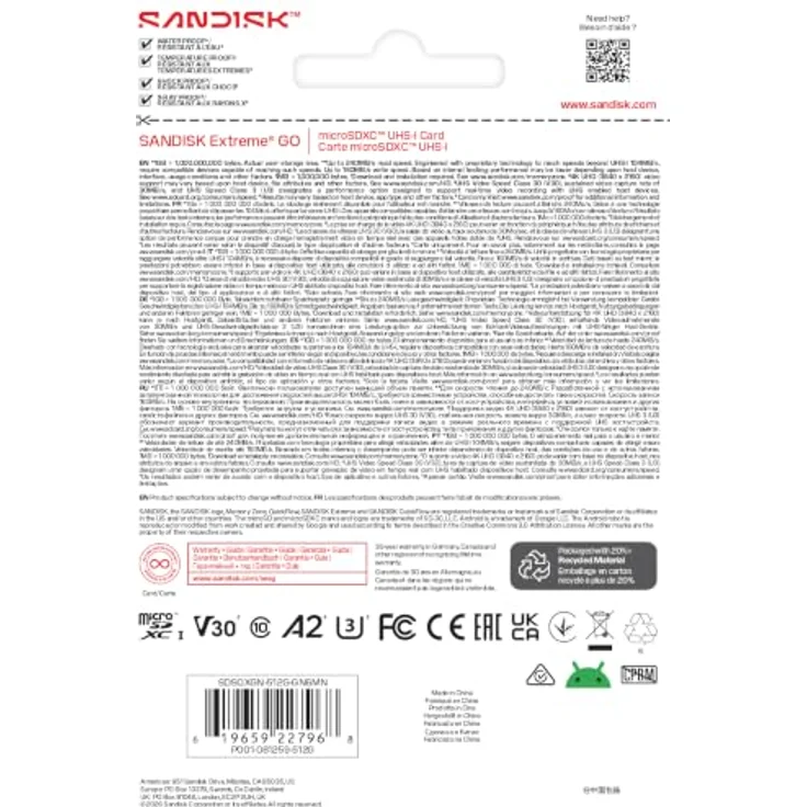 SanDisk Extreme Go - microSDXC UHS-I Speicherkarte - 512 GB, 240 MB/s Lesen, 160 MB/s Schreiben, Gold/Rot, wasserdicht, stoßfest – Bild 4
