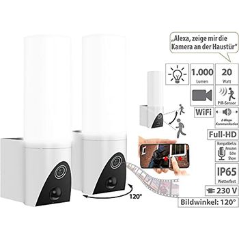 VisorTech Aussenlampe mit Kamera 2erSet LEDAußenwandleuchte & WLAN