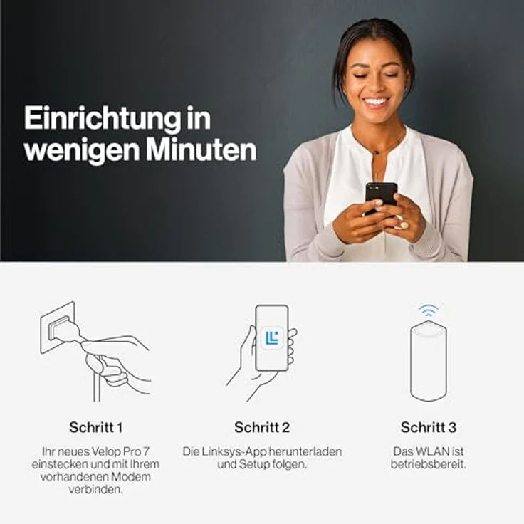 Linksys Velop Pro 7 Mesh WiFi 7 System MBE7003 – Tri-Band, mehr als 10 Gbit/s, bis zu 825 m² Abdeckung – 3er-Pack – Bild 3