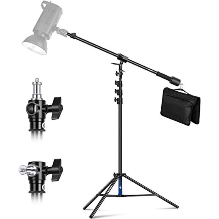 NEEWER Luftgepolstertes Aluminium Lichtstativ, 3m verstellbares Fotostativ mit Galgenarm und Gegengewicht, max. Belastung 5kg – Bild 1