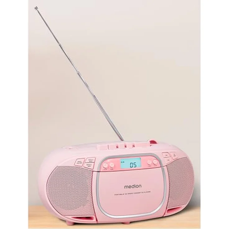 Medion® E66476 (MD44176) rosa Radio, AM-/FM-Tuner mit RDS, 4 W Stereo, tragbar, AUX-Eingang, CD-/Kassettenplayer – Bild 8