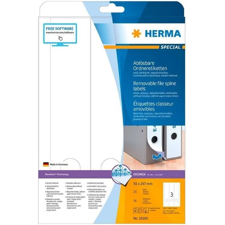 HERMA Aktenordner 75 HERMA Ordnerrückenschilder 59 x 297 mm, Movables-Technologie für einfaches Ablösen und Neupositionieren – Bild 1