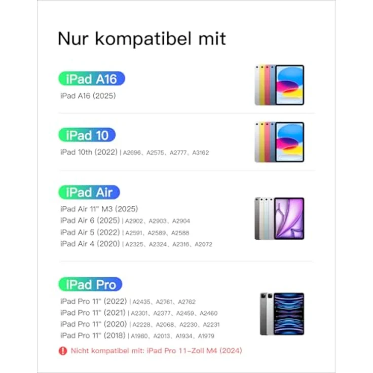 Inateck Hülle mit abnehmbarer Tastatur, ultraleicht mit Touchpad für iPad 10/11 Gen A16 2025, iPad Air 11" M3/M2 (2024), Pro 11 4/3/2/1, QWERTZ, AceTouch KB04122 – Bild 2