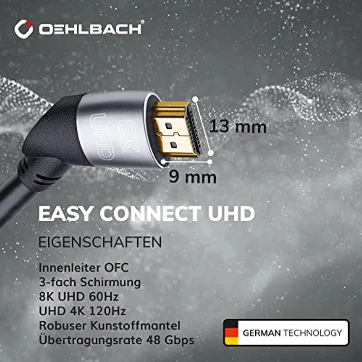 OEHLBACH Easy Connect UHD Ultra High Speed HDMI-Kabel - (48 Gbit/s, 8K 60Hz, 4320p, 4K 120Hz, Dolby Vision, Dynamic HDR 10+, 21:9, 3D, VRR, eARC) - 1,5m schwarz – Bild 4