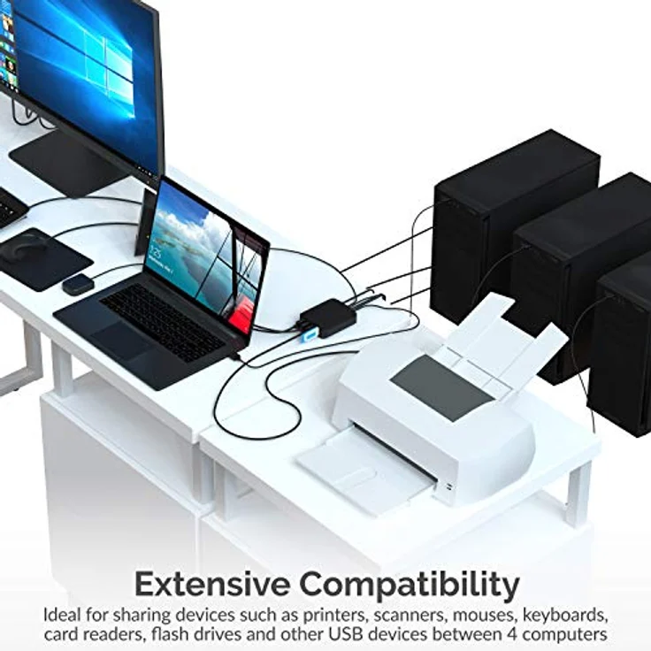 SABRENT USB Freigabeschalter, 4 Computers in 4 Computers Out, Computer Peripherie Auswahl Splitter, USB Sharing Switch, für PC, Drucker, Scanner, Maus, Tastatur LED-Geräteanzeigen (USB-USS4) – Bild 5