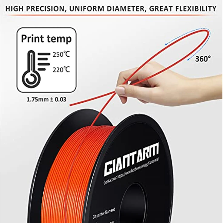 GIANTARM PETG Filament 1,75 mm orange, 1 kg Spool, hohe Zähigkeit und Schlagfestigkeit, kompatibel mit FDM Druckern – Bild 3