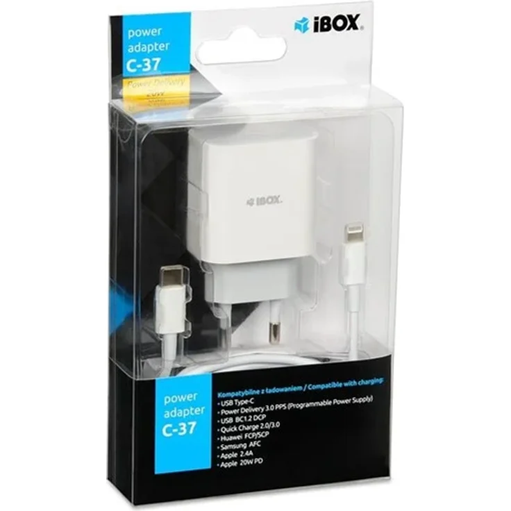 iBOX C-37 Lightning Power Adapter, Universal weißes USB Schnellladegerät für Innenräume