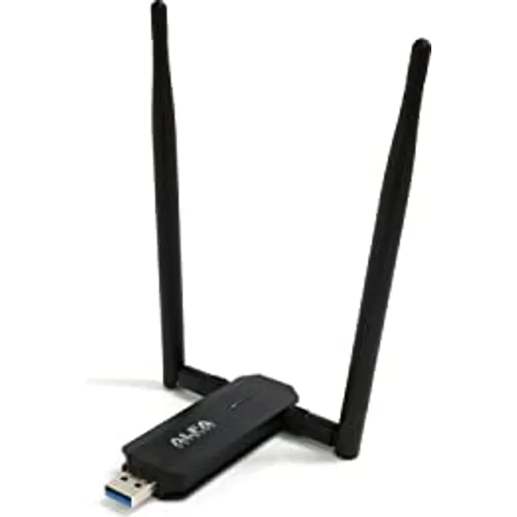 Alfa Network AWUS036AX, USB WLAN Adapter mit 802.11ax Dualband WiFi 6, AX1800 Geschwindigkeit, USB 3.0, 2 abnehmbare Antennen