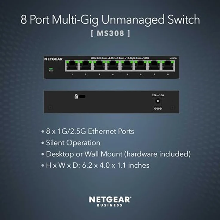 NETGEAR MS308 8 Port 2.5 Gbit Switch | Multi-Gigabit LAN Switch (1G/2.5G, Desktop or Wall Mounting) – Bild 2