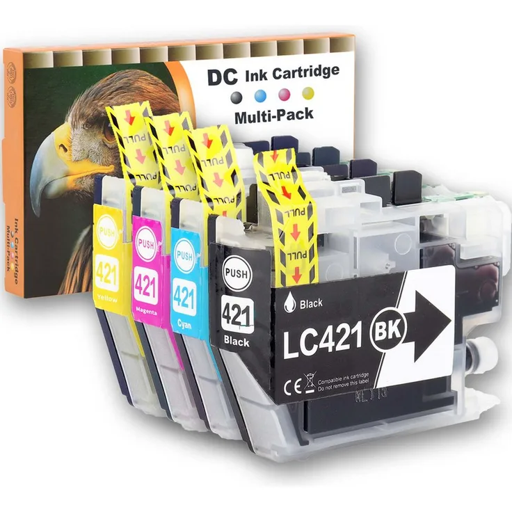 Gigao LC-421 Tintenpatronen Set für Brother DCP-J1050DW, 4er Multipack in Schwarz, Cyan, Magenta und Gelb, 200 Seiten Reichweite pro Patrone