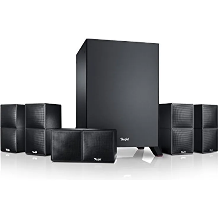 Teufel CUBYCON Power Edition - 5.1 Heimkino-Set mit mächtigem Subwoofer, 2-Wege-Micro-Lautsprecher aus Aluminium, HiFi Surround Sound, Höhe Sprachverständlichkeit, Bassreflex - schwarz