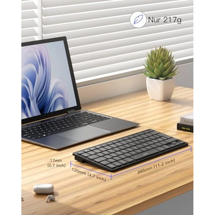 Inateck KB01003 Bluetooth-Tastatur, kabellose Funktastatur mit 3 Bluetooth-Verbindungen, ergonomisches Design, QWERTZ, vergrößerte Tastenkappen, kompatibel mit iPad Pro/Air/Mini, Windows, Android, iOS, ultradünn – Bild 5