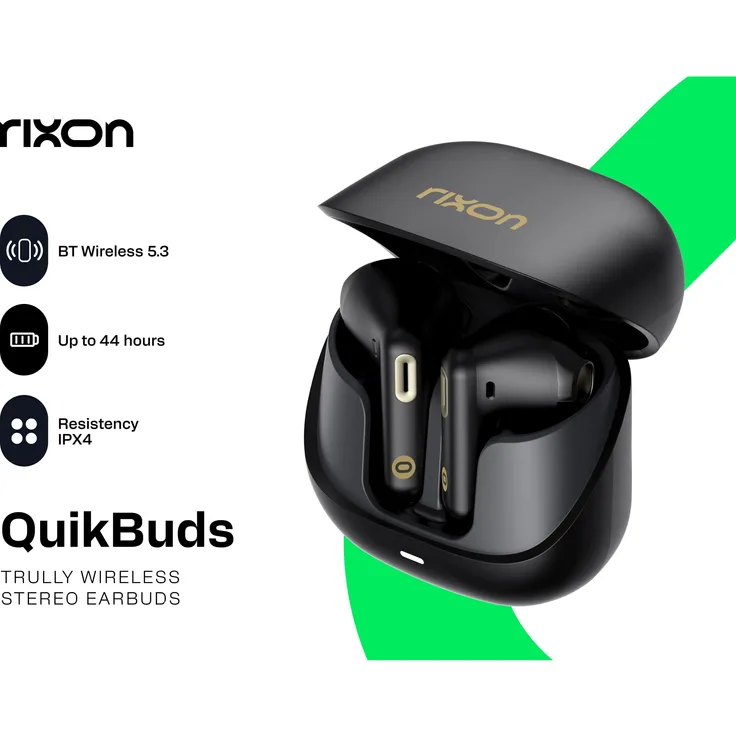 Rixon QuikBuds, Kabellose Earbuds in schwarz mit hoher Klangqualität