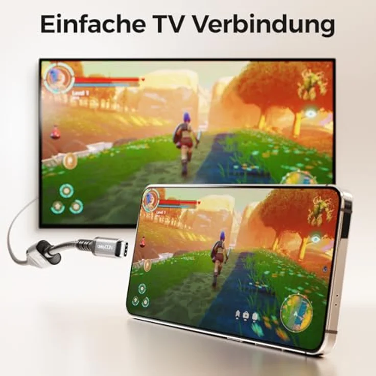 deleyCON USB-C auf HDMI Adapter Kabel 4K UHD 60Hz, geflochtenes Aluminium für Monitor/TV/Beamer, kompatibel mit iPhone 17/16/15, MacBook, iPad Pro/Air, Galaxy S25/S24, Thunderbolt 3/4 – Bild 5