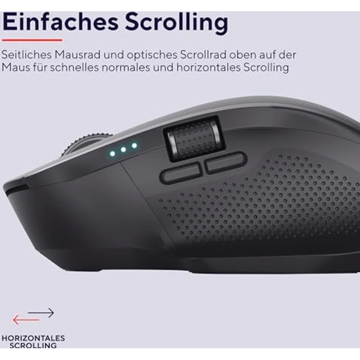Trust Ozaa+ Kabellose Maus Bluetooth + 2.4GHz, Programmierbare Mehrgeräte Funkmaus, Seitliches Mausrad, 60% Recyclingkunststoff Wiederaufladbare Leise Bluetooth Maus Laptop Computer Mac, Schwarz – Bild 5