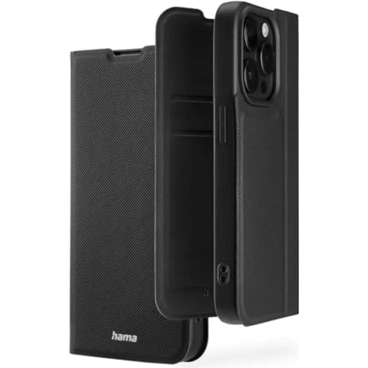 Hama Handytasche für iPhone 15 Pro, Etui mit Kartenfach und Standfunktion, extra Schutz von Display und Kamera, schwarz