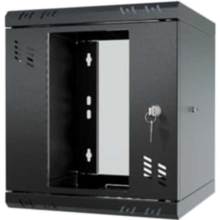 STALFLEX Netzwerkschrank 10 Zoll, Serverschrank 6HE für Wandmontage, Traglast 15kg, mit Glastür und Lüftungsöffnungen, Schwarz – Bild 1