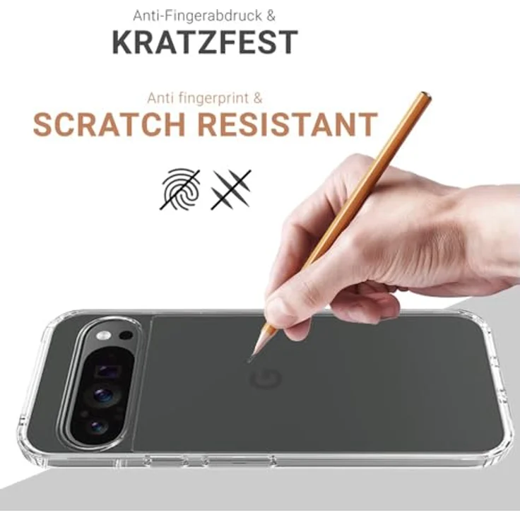 JT Berlin Pankow-Clear Schutzhülle für Google Pixel 9/9 Pro, transparent, Wireless-Charging kompatibel, stoßabsorbierender TPU Rahmen, kratzfeste Rückseite aus Acrylglas, anti-fingerabdruck. – Bild 4