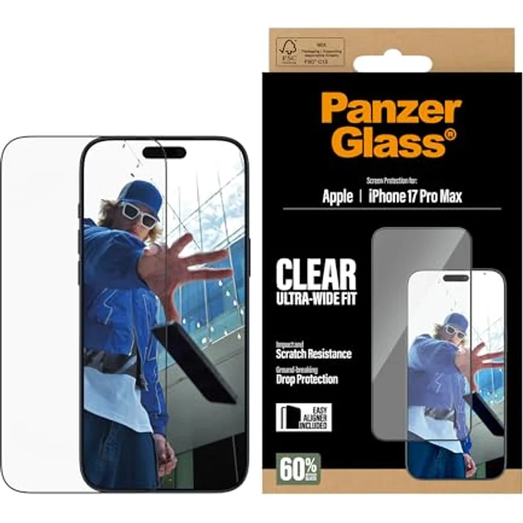 PanzerGlass Ultra Wide Fit, Smartphone Schutzfolie für Apple iPhone 17 Pro Max, transparent, hochgradiger Displayschutz – Bild 1