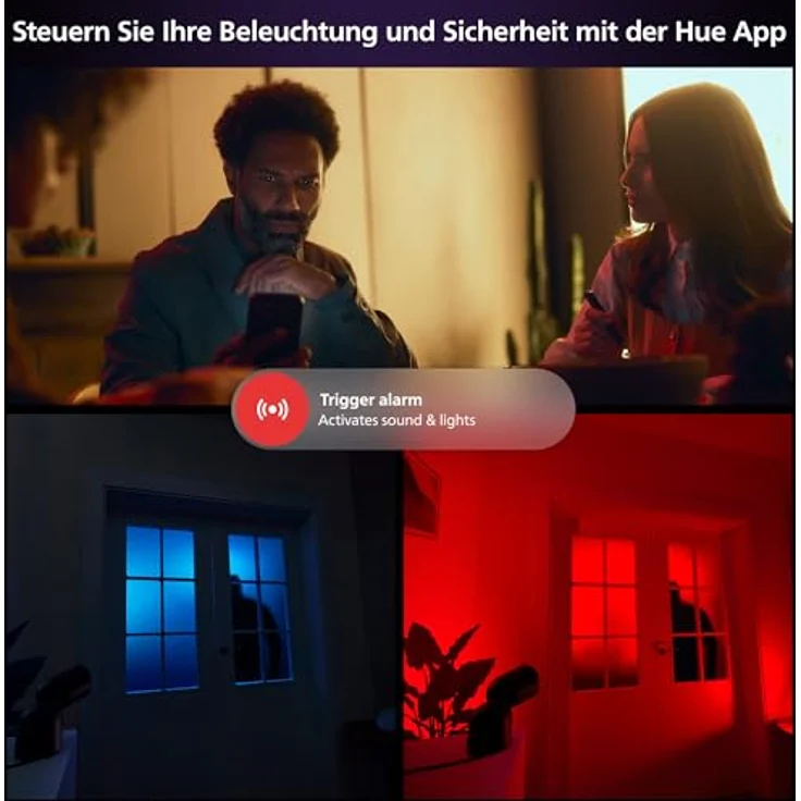 Philips Hue Secure kabelgebundene Smart Home Überwachungskamera mit Standfuß, Full HD Video, für drinnen oder draußen, einfach zu installieren, Smart Home Security und Lichtsteuerung per App, schwarz – Bild 5