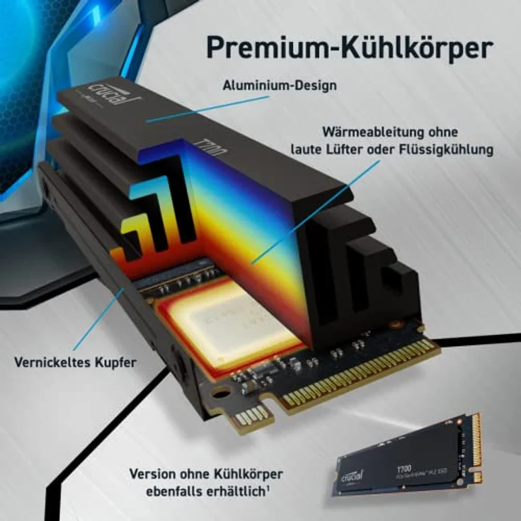 Crucial T700 4TB Gen5 NVMe M.2 SSD - Bis zu 12.400 MB/s - DirectStorage-fähig - CT4000T700SSD3 - Gaming, Fotografie, Videobearbeitung & Design - Internes Solid State-Laufwerk – Bild 4