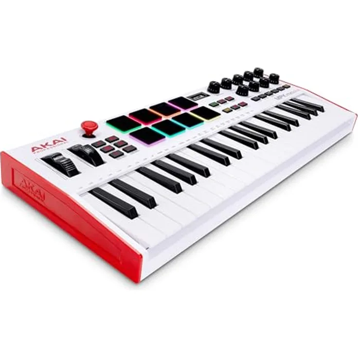 AKAI Professional MPK mini Plus White, Midi-Controller mit 37 anschlagsdynamischen Minitasten, 8 MPC Pads und Arpeggiator