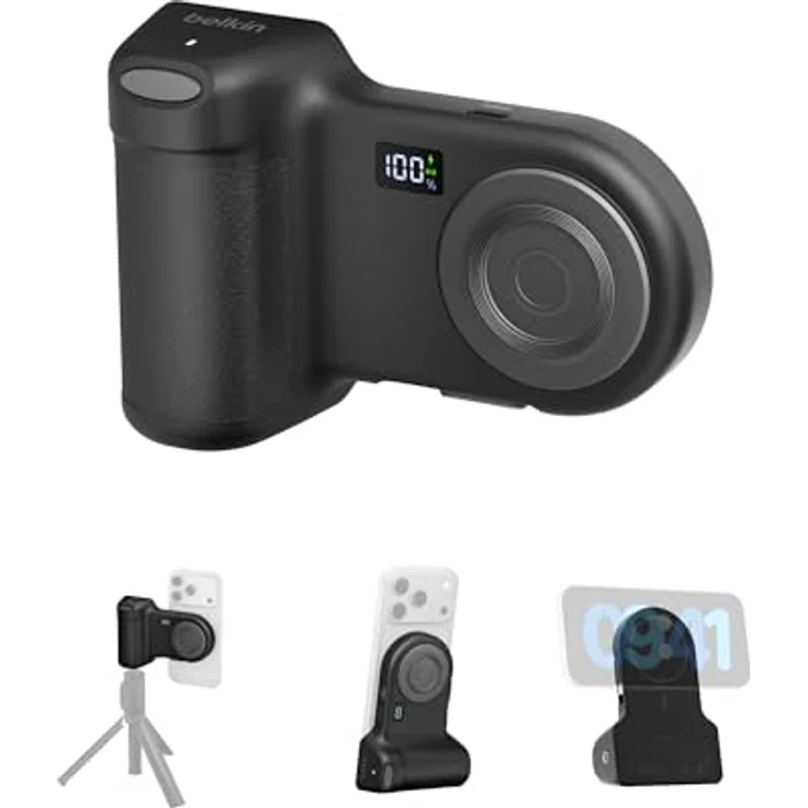 Belkin Stage PowerGrip, Magnetischer Kameragriff mit 9300mAh Powerbank, Einziehbarem USB-C-Kabel und Bluetooth, Stativhalter mit LCD-Display für iPhone und Pixel – Bild 1