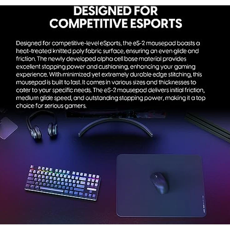 Pulsar eS2 Esports Gaming-Mauspad, 41,9 x 33 cm, 3 mm Dicke, rutschfeste Unterseite, Anti-Strahlen-Präzisionsnähte, Schwarz – Bild 2
