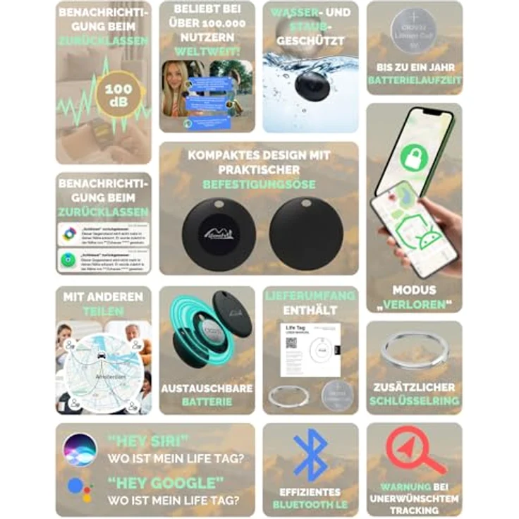 Lifemate Life Tag Duo, Bluetooth-Tracker für iOS/Android, Schlüsselfinder mit einfacher Einrichtung, 1er-Pack – Bild 8