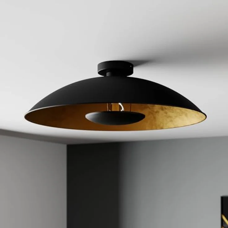 Lindby Deckenlampe schwarz, gold Ø 60 cm, Metall Schirm, atmosphärisches Licht, 1x E27 – Bild 4