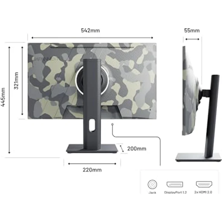 JapanNext Gaming Monitor JN-IPS238FHD200F-HSP-Camo, 23.8" IPS Full HD (1920x1080), 200Hz, 0.5ms, Höhen- & Neigungsverstellung, integrierte Lautsprecher, 100% sRGB, G-Sync/FreeSync, Camouflage Design – Bild 3
