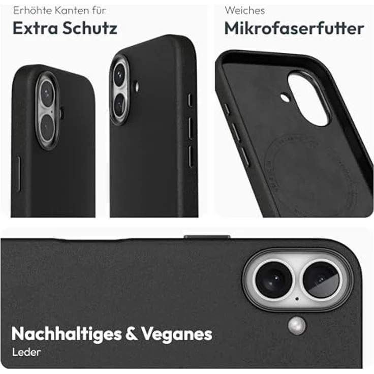 VONMÄHLEN Like Leather Case, Luxuriöse Hülle aus veganem Leder für iPhone 17 mit MagSafe, umweltfreundlich und elegant, Schwarz – Bild 3