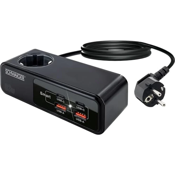 SCHWAIGER LADV4115 Steckdosenverlängerung 83W Verlängertes Ladegerät Ladestation Ladeadapter USB-C USB-A Schnellladegerät, Schwarz – Bild 2