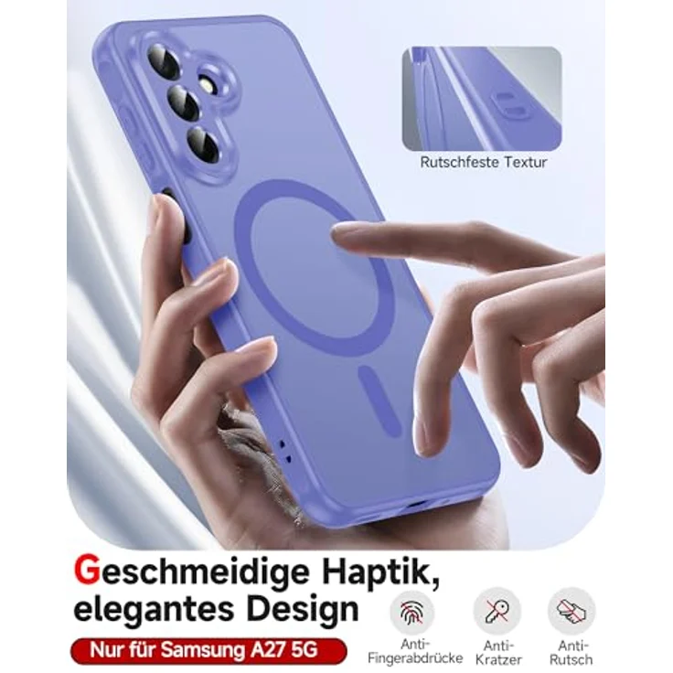 LeYi Magnetische Handyhülle für Samsung Galaxy A27 5G, Militärschutz mit mattes Durchscheinendes Case Cover, Himmelblau, 2 Stück Schutzfolie – Bild 2
