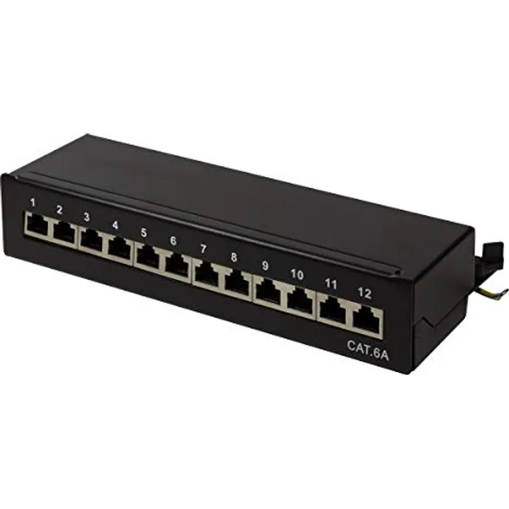 LogiLink NP0019B, 12 Port Patch-Panel CAT 6a für Wand- und Tischmontage, geeignet für 10 Gigabit Ethernet und PoE