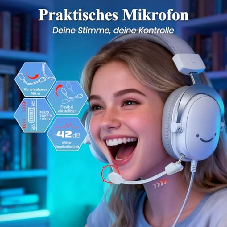 FIFINE Gaming Headset, Over Ear Kopfhörer mit Mikrofon, 7.1 Surround Sound, RGB, kompatibel mit PC, PS4, PS5, Xbox und Switch – Bild 3