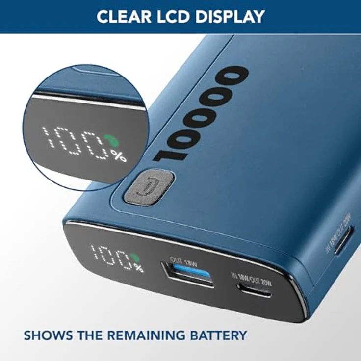 Cellularline Power Bank Elite 10000 PD Blue (60984), Tragbares Ladegerät - 10.000 mAh, 3-faches Laden, LCD-Display – Bild 4