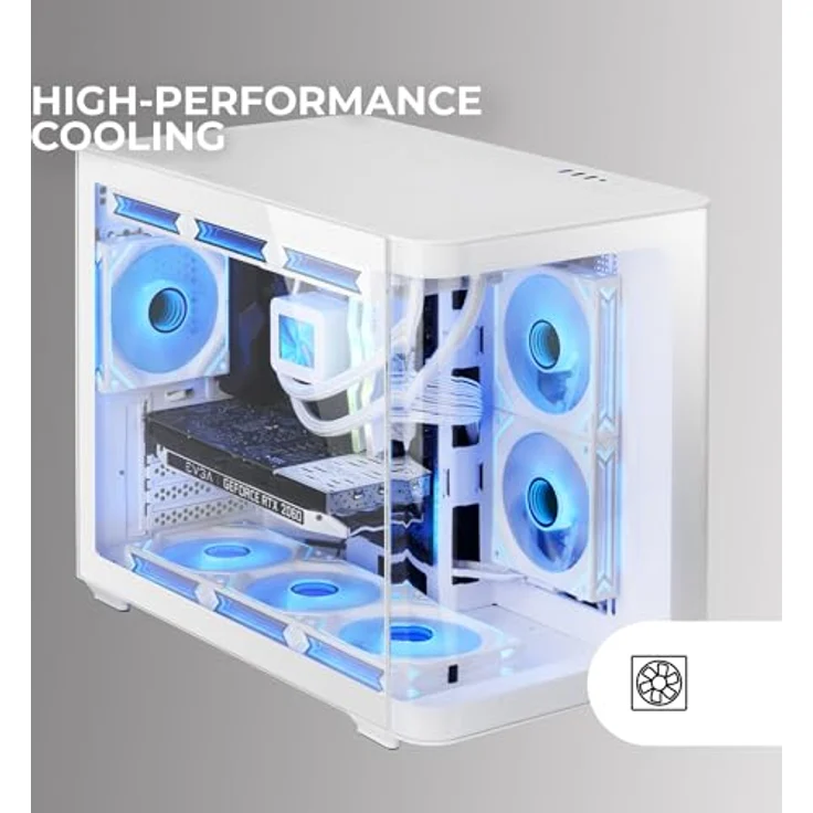 Mars Gaming MC-FUSIONM, Micro-ATX Gaming Gehäuse mit gebogenem Frontglas, Doppelkammer, optimierter Kühlung, Weiß – Bild 3