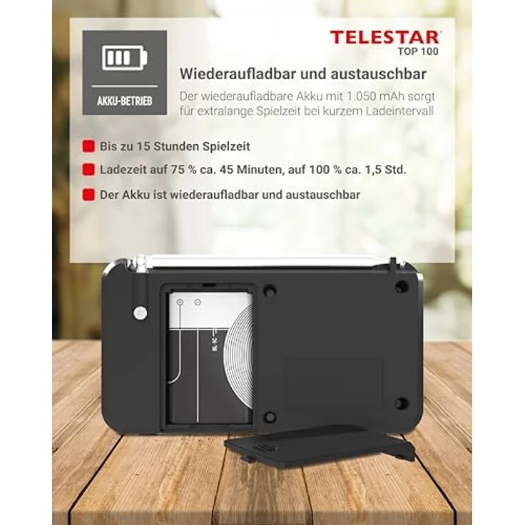 TELESTAR TOP 100, Mobiles DAB+/UKW Radio mit 15 Std. Spielzeit, Bluetooth 5.4, USB-Mediaplayer – Schwarz – Bild 5