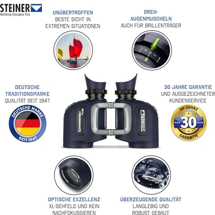 Steiner Marine-Fernglas Commander 7x50 - Extrem robust, 140m Sehfeld, 10m wasserdicht, Deutsche Marken-Qualität – Bild 2
