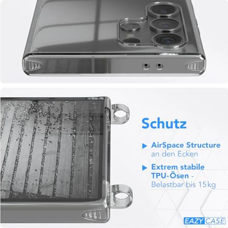 EAZY CASE Handykette für Samsung Galaxy S24 Ultra, TPU/Silikon Schutzhülle mit Metall Umhängeband, Schwarz/Anthrazit, flexible Tragemöglichkeiten und Ersatzkordel – Bild 5