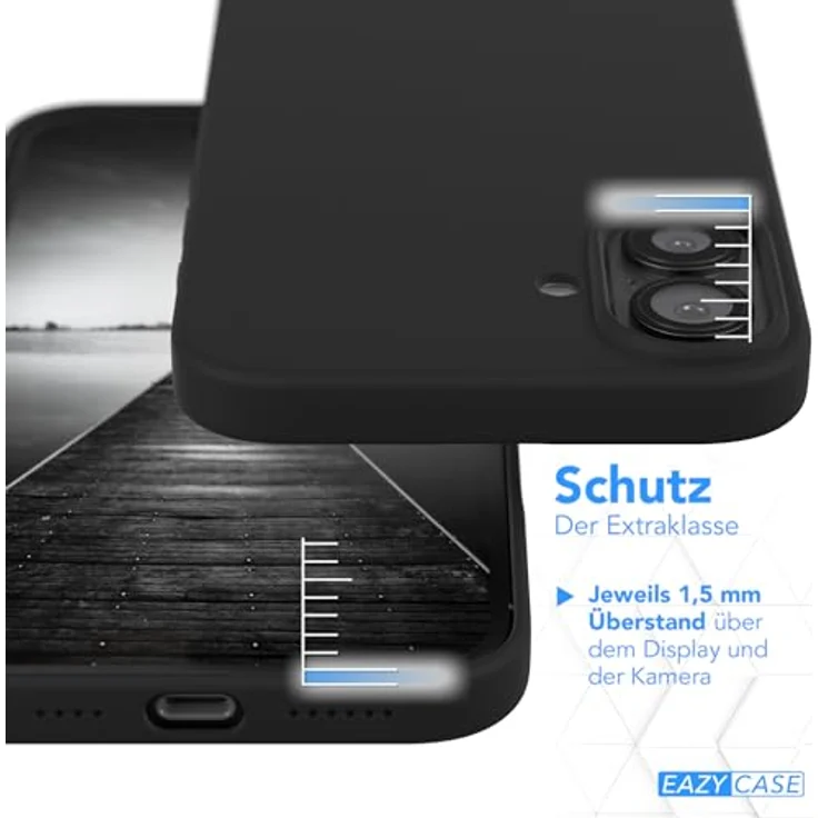 EAZY CASE Premium Silikon Handyhülle für iPhone 16 Plus, Slimcover mit Kameraschutz, Microfaser-Innenseite und kabellosem Laden, Schwarz – Bild 3