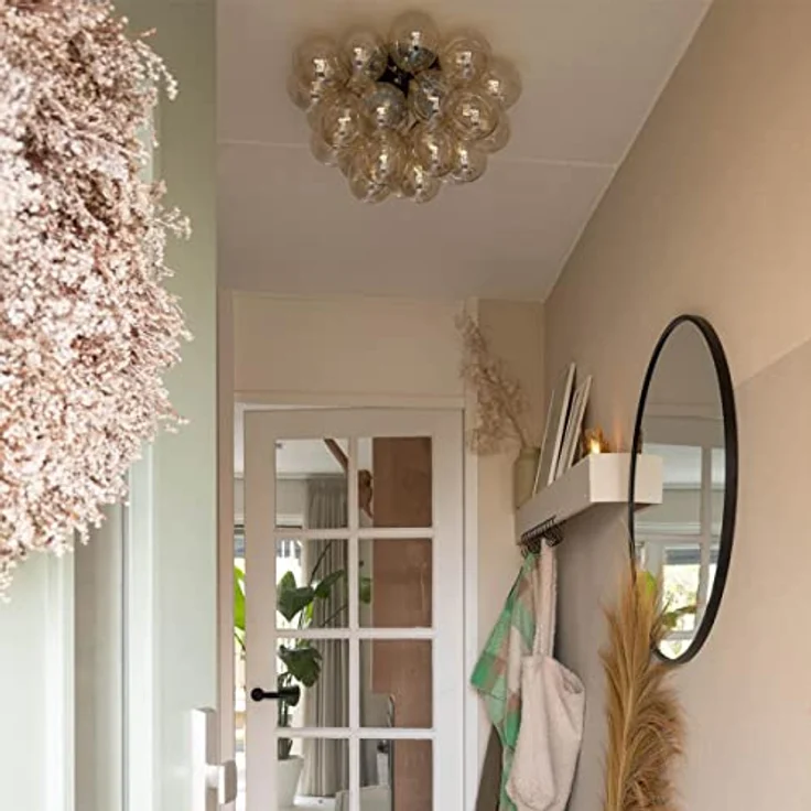 Qazqa - Design Deckenleuchte I Deckenlampe I Lampe I Leuchte schwarz mit Braunglas 6 Lampen - Uvas I Wohnzimmer I Schlafzimmer - Kugel I Kugelförmig - LED geeignet G9 – Bild 2