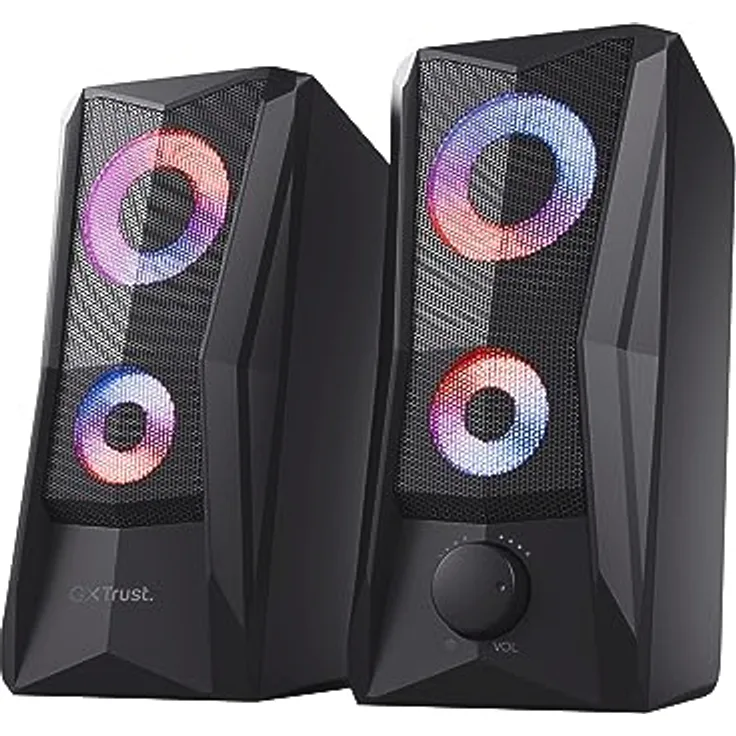 Trust Gaming GXT 606B Javv 2.0 PC Lautsprecher mit RGB LED Beleuchtung, 12W (6W RMS), USB-Betrieb, Kompakte PC Boxen, Speaker Set, Gaming Lautsprecher für Computer und Laptop - Schwarz