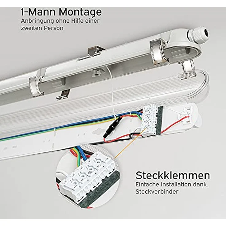 NCC-Licht LED Feuchtraumleuchte Wannenleuchte 150cm 1x 22W T8 Röhre 840 Neutralweiß 4000K IP65 mit Sensor – Bild 4